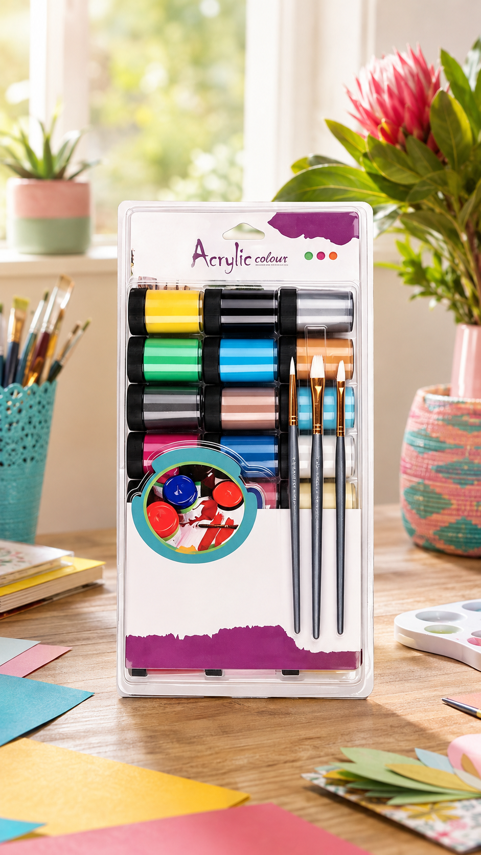 24-colour acrylic paint set with brushes